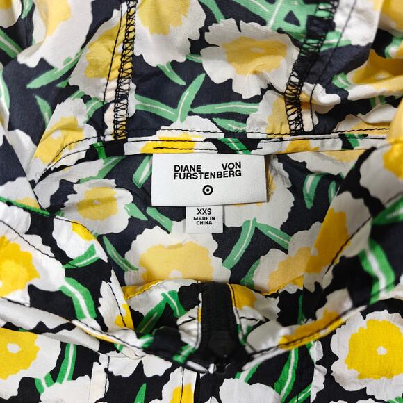 Diane von Furstenberg Yellow Poppy Floral Hooded Vest XXS Used Excellent - Picture 6 of 8